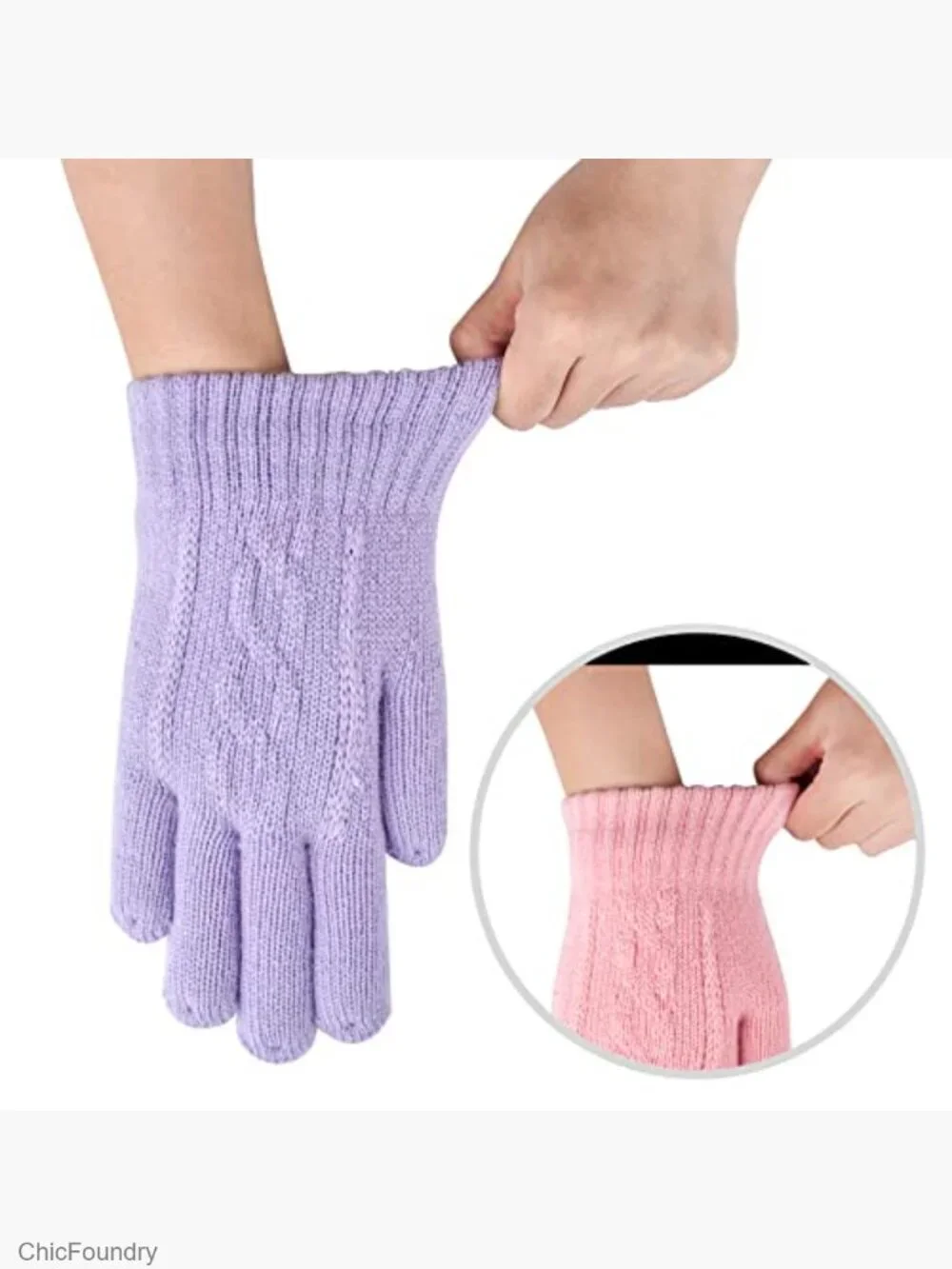 Kids Winter Knit Gloves 2 Pack - Warm Thermal Fleece Lined Mittens